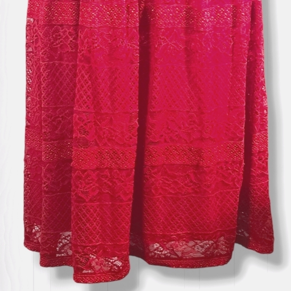 Alya Women's Red Floral Lace Short Sleeve Pleated A-Line Mini Dress Size Large - Picture 3 of 13